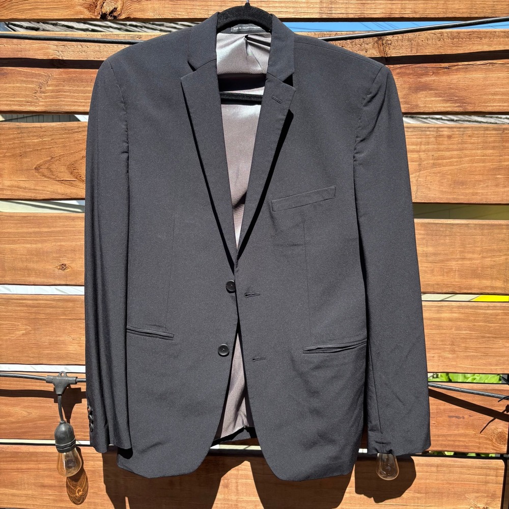 Perry Ellis Blazer Mens 40R Black Excellent Very Slim Fit Tech Suit Jacket
